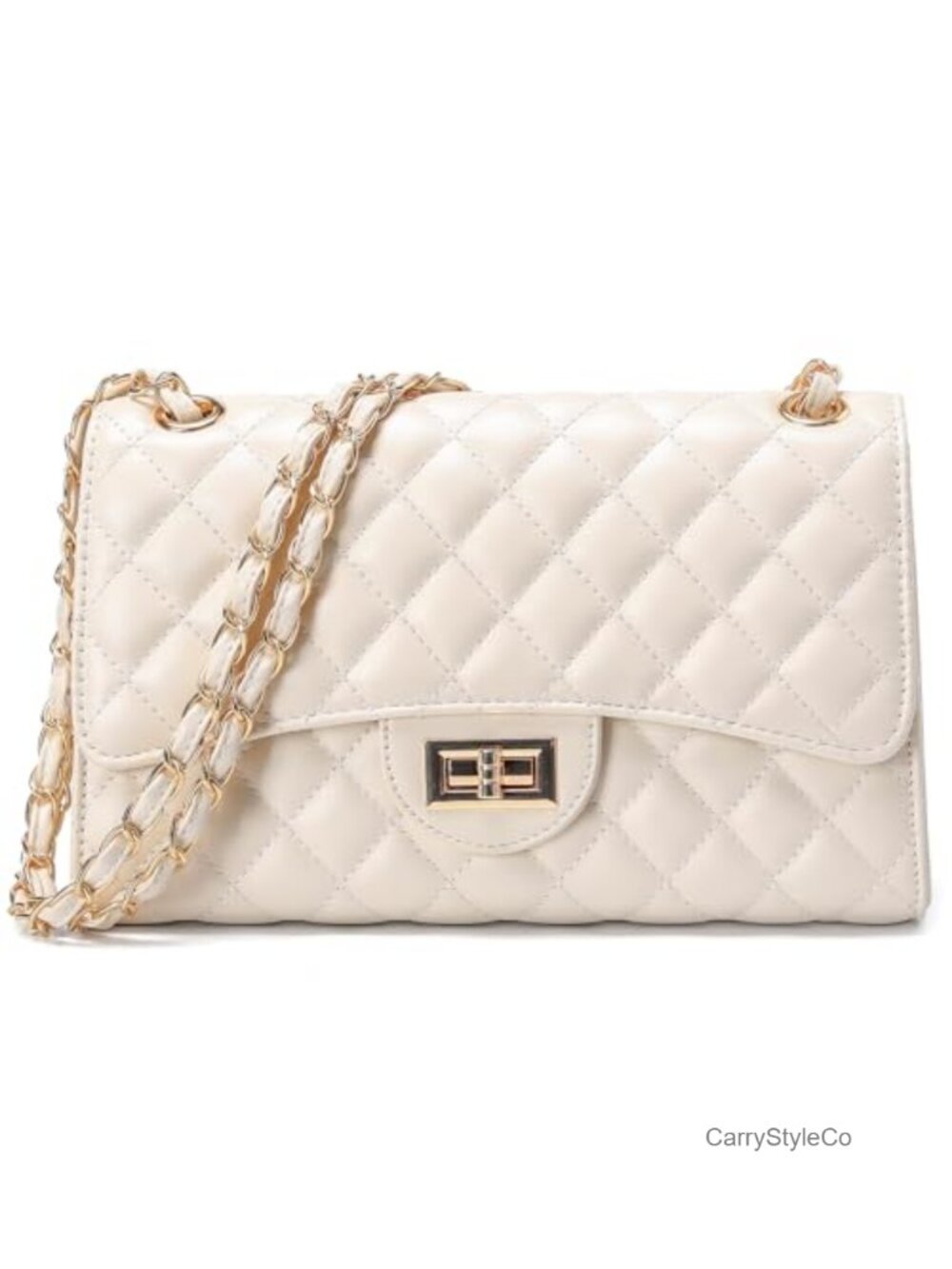 Quilted Vegan Leather Crossbody Bag with Chain Strap, Women's Satchel Shoulder